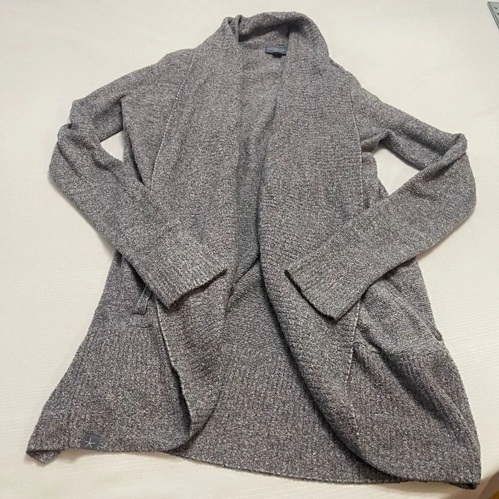 Barefoot Dreams Cozy Chic Knit Grey Long Sleeve Open Cardigan Sweater Medium